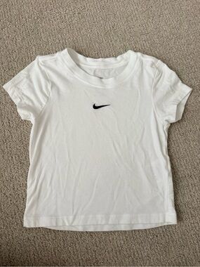 Nike White Short-Sleeve Kids Tee with Black Swoosh
